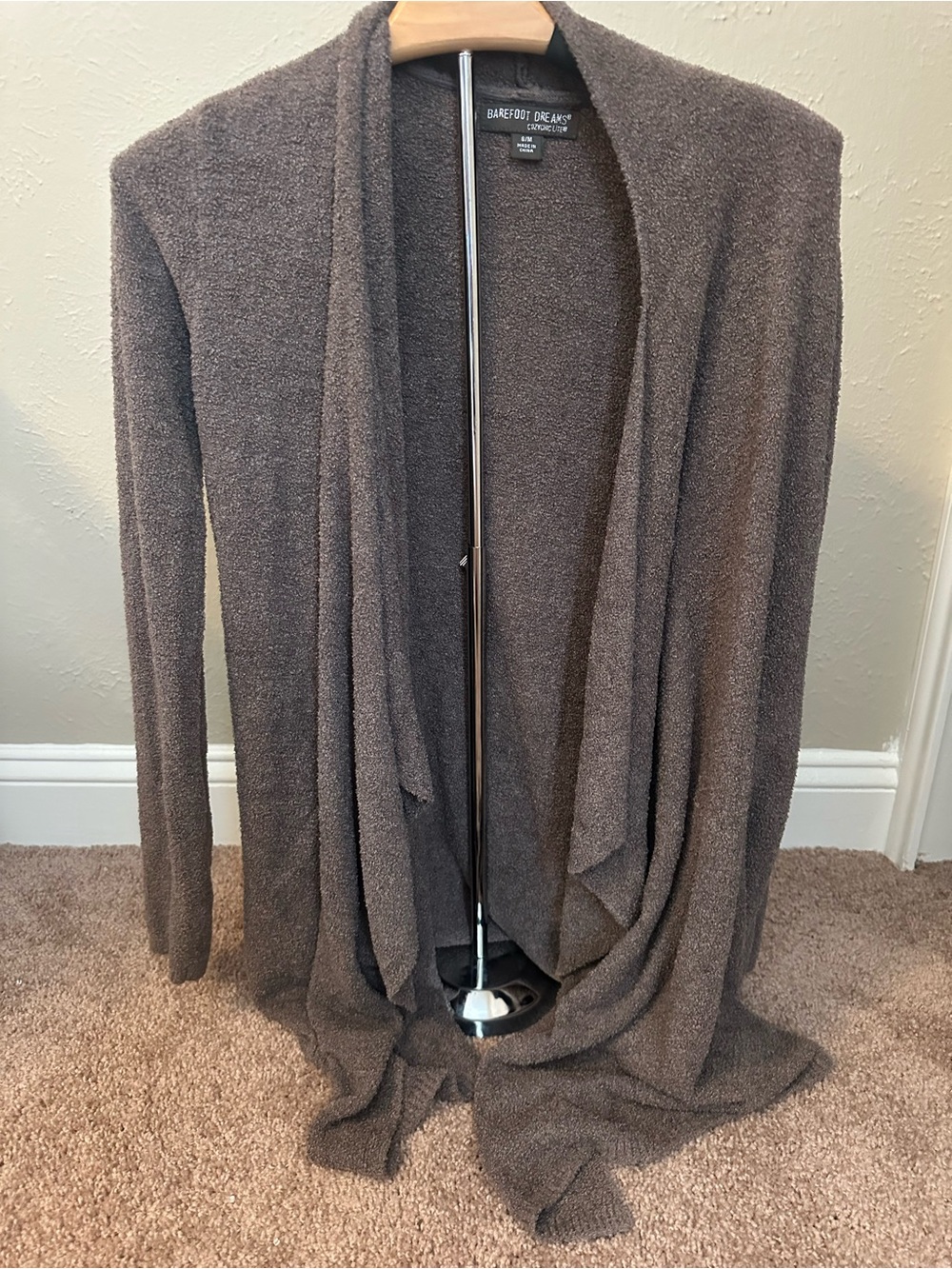 Barefoot Dreams Brown Open-Front Draped Cardigan